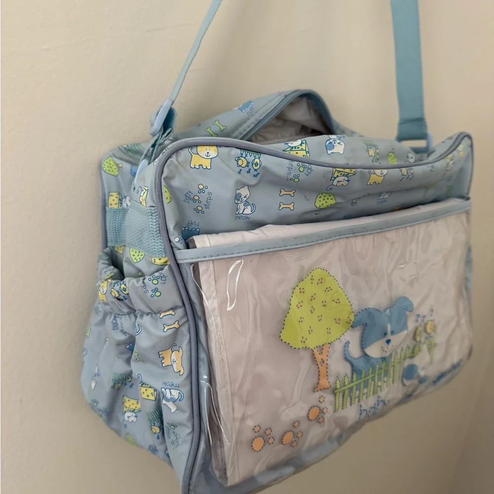 VTG 90s Y2K Insulated Diaper Bottle Bag Gerber Baby w/ Changing Pad Blue Animals - Picture 11 of 16